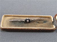 TRAY: VICTORIAN ONYX & DIAMOND MOURNING PIN