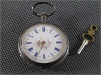 TRAY: VALLAUD STERLING KEY WIND POCKET WATCH