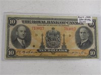 TRAY: 1935 ROYAL BANK OF CANADA $10 BANK NOTE