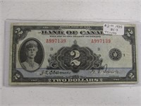 TRAY: 1935 BANK OF CANADA $2 BANK NOTE