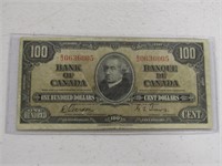 TRAY: 1937 BANK OF CANADA $100 BANK NOTE