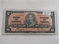 TRAY: 1937 BANK OF CANADA $2 BANK NOTE