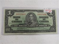 TRAY: 1937 BANK OF CANADA $1 BANK NOTE