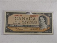 TRAY: 1954 BANK OF CANADA $50 BANK NOTE