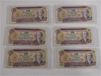 TRAY: SIX 1971 BANK OF CANADA $10 BANK NOTES