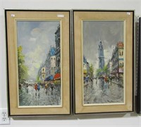 PAIR OF UNSIGNED STREETSCAPE PAINTINGS