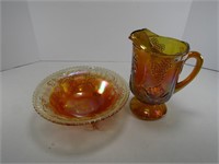 AMBER GRAPE CARNIVAL GLASS PITCHER & OTHER
