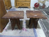 PAIR OF WOOD CARVED FOLDING SIDE TABLES