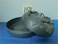 Oriental Style Pewter Covered Dish