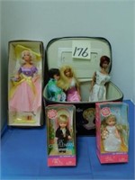 1963 Barbie & Midge Case & (3) 1966 Barbies