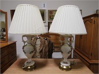 PAIR 32" PORCELAIN HANDLED TABLE LAMPS