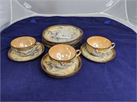 Vintage Japanese Satsuma Moriage  3 Teacups, 4