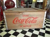 Wooden Coca Cola Box w/ Glasses