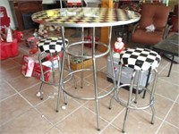 Checkerboard Bar Top Table w/ Stools