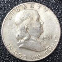 1951 S Franklin Silver Half Dollar