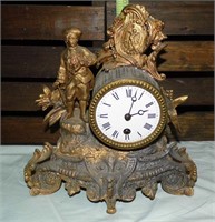 Victorian Metal Gilt Case Clock w/Brass Movement