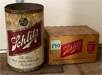 Case of Vintage Schlitz Bottles & Waste Can