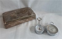 Silver Plated Box w/Clock & Humidity Gauge