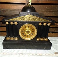 Ansonia NY Black Slate Inlay Mantle Clock