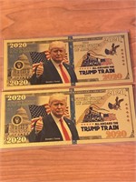(2) Trump 2020 Gold Foil Bills