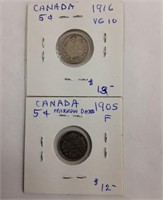 CANADIAN FIVE CENTS - 1905 & 1916