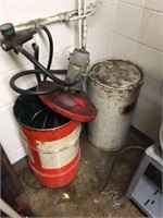 Grease Pump & 2 Partial Barrels, Unknown