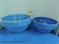 2 Blue Sawtooth Crock Bowls