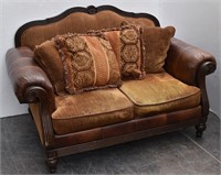 Rolled Arm Faux Leather & Upholstered Sofa