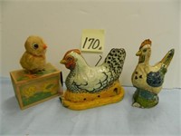 3 Mechanical Toy Chickens - Incl.  Cakling Hen Of-