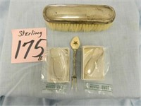 4 Sterling Pieces - Brush, Fork, Clips