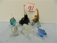 6 Elephant Glass Paperweights