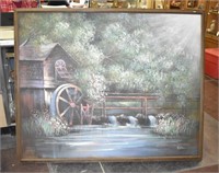Large Beautiful Textured Water Mill Painting by