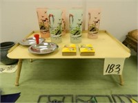 Vintage Tray w/ Frosted Glasses, Cards & Nut Dish