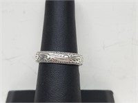 .925 Sterling Silver Etched Band