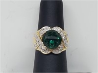 Vermeil/.925 Sterl Silv Emerald/Diamond Ring