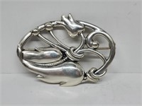 .925 Sterling Silver Floral Brooch