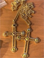 (2) Various Genuine Gemstone Cross Necklaces-New
