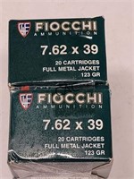 20rds Fiocchi 7.62X39mm 123gr FMJ Brass