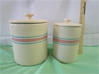 Pink & Blue Band Stoneware Canisters - USA