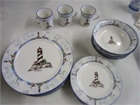 Lighthouse Dishes - 4 of Each - Missing 1 Mug -