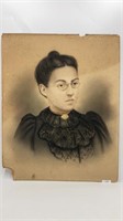 1800s charcoal portrait drawing of Lady