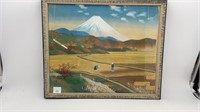 Framed oriental painting on cloth