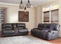 Ashley U609 Gray Leather REC Sofa & Love Seat