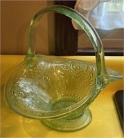 Vintage green glass basket
