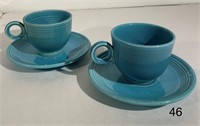 2 Vintage Fiesta Turquoise Coffee Cup & Saucers