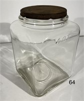 Vintage 4 qt. Square Glass Cannister w/Tin Lid