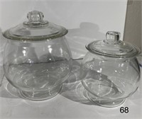 2 Round Glass Store Display Cannisters
