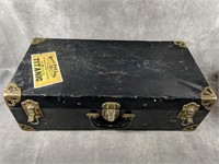 Metal Suitcase with travel tag, dating back to