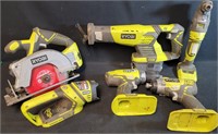 Collection of Ryobi tools with two one+
