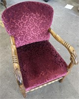 Vintage wooden arm chair with upholstered seat